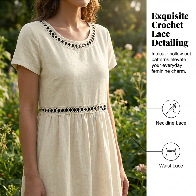 Summer Casual Round-Neck Lace Dress