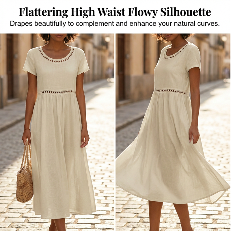 Summer Casual Round-Neck Lace Dress