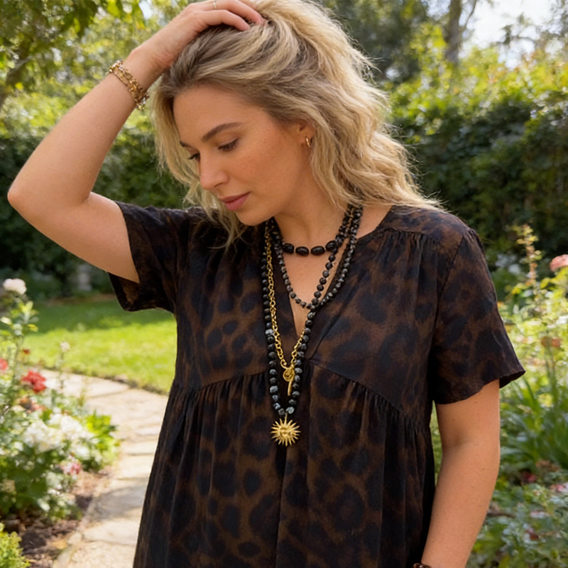 💃Leopard Print Dress🐆 V-neck, high waist, slimming design, flowing skirt, breathable short sleeves, exudes wild elegance in an instant! ✨