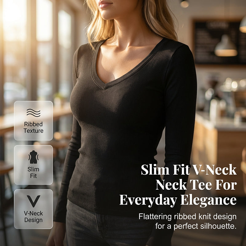 Slim Fit Basic V-Neck Tee for Women