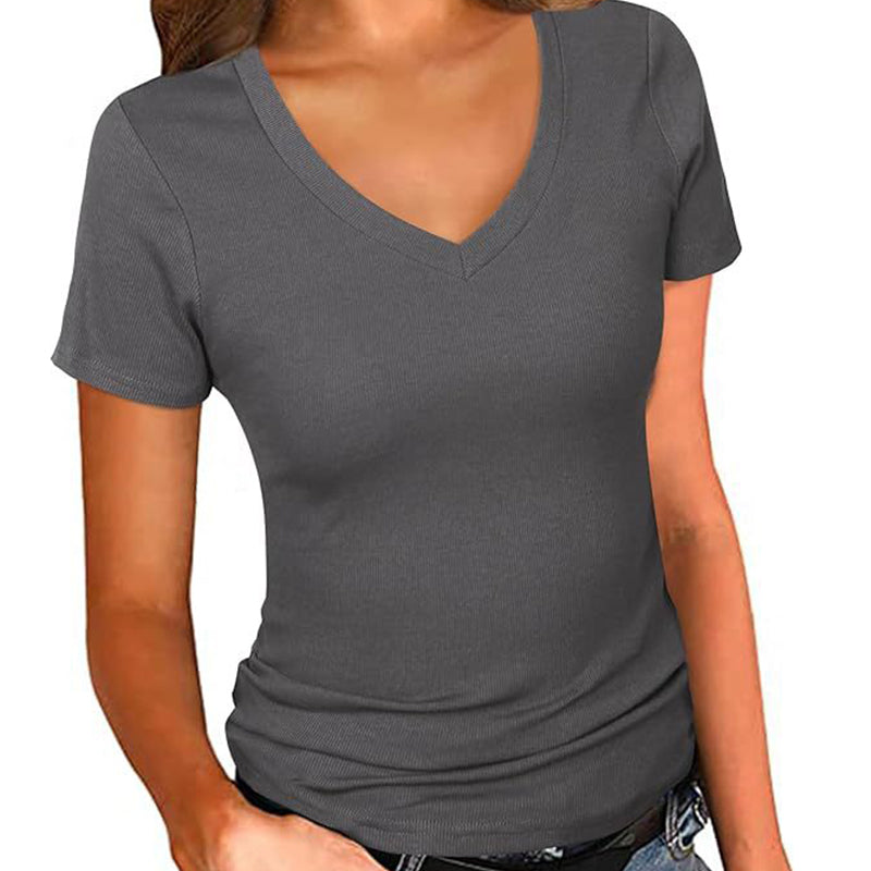 Slim Fit Basic V-Neck Tee for Women