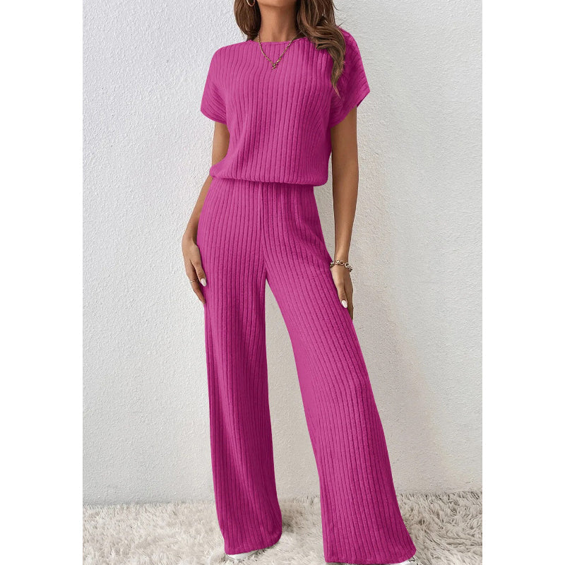Women's Ribbed Knit Top & Wide-Leg Pants Set