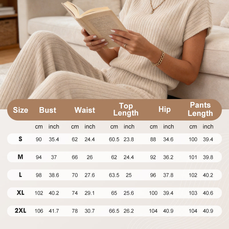 Women's Ribbed Knit Top & Wide-Leg Pants Set