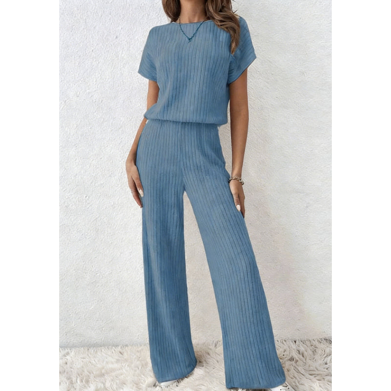Women's Ribbed Knit Top & Wide-Leg Pants Set