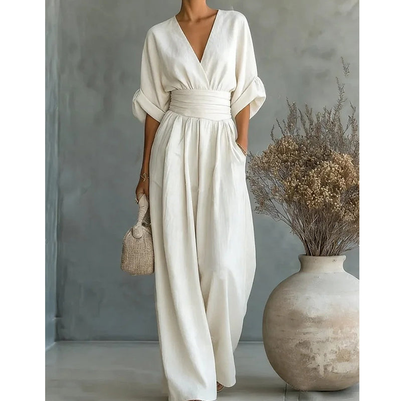 👗 60% OFF NOW! ✨ Elegant V-Neck Wide-Leg Jumpsuit – Flowy Silhouette, Breathable Fabric & Effortless Style 💃