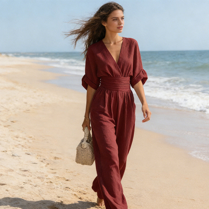 👗 60% OFF NOW! ✨ Elegant V-Neck Wide-Leg Jumpsuit – Flowy Silhouette, Breathable Fabric & Effortless Style 💃