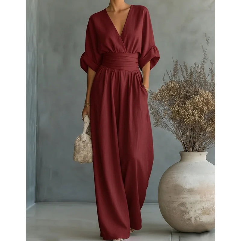 👗 60% OFF NOW! ✨ Elegant V-Neck Wide-Leg Jumpsuit – Flowy Silhouette, Breathable Fabric & Effortless Style 💃