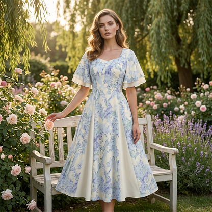 🔥Limited-time offer-Ethereal Flutter Sleeve Fit-and-Flare Dress