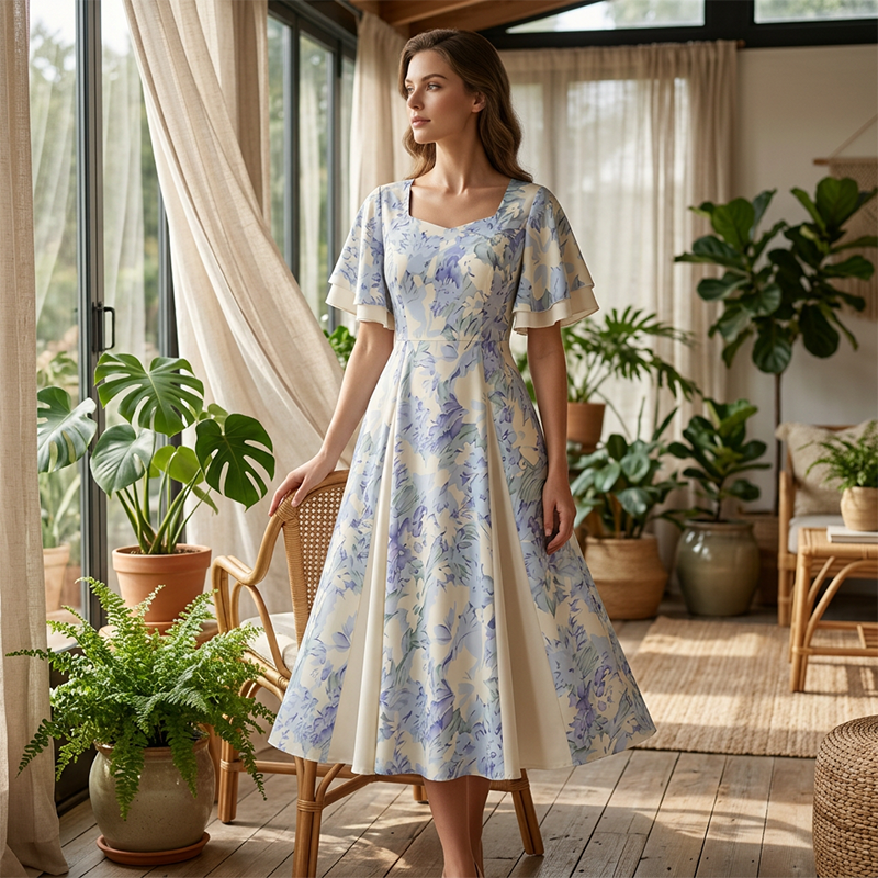 🔥Limited-time offer-Ethereal Flutter Sleeve Fit-and-Flare Dress
