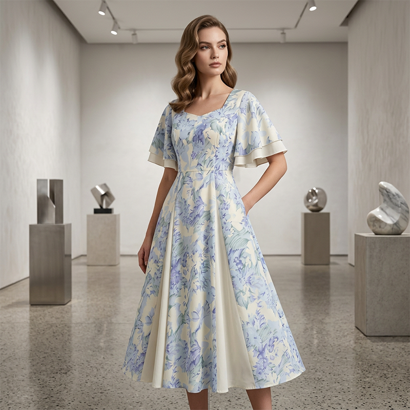 🔥Limited-time offer-Ethereal Flutter Sleeve Fit-and-Flare Dress