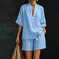 Women's Casual V-Neck Top and Shorts Set