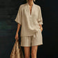 Women's Casual V-Neck Top and Shorts Set