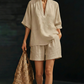 Women's Casual V-Neck Top and Shorts Set