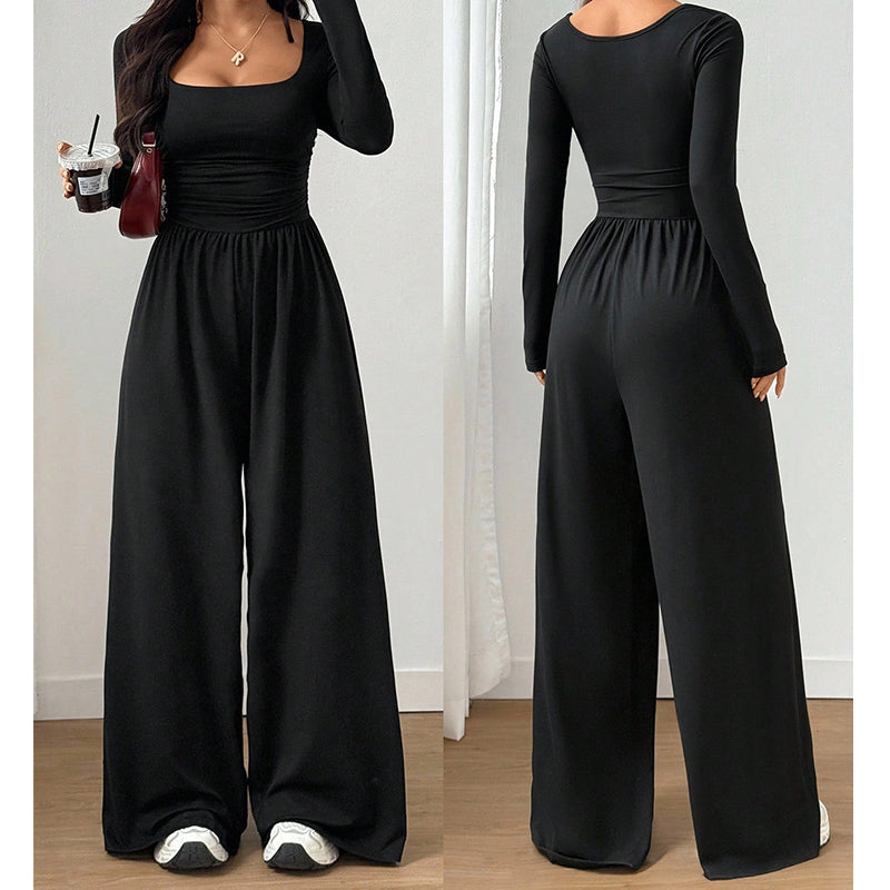 ⏳LAST DAY SALE ONLY ￡19.99!!💕🍂 Women's Casual Square Neck Wide-Leg Jumpsuit – Flattering Comfort & Effortless Autumn Style