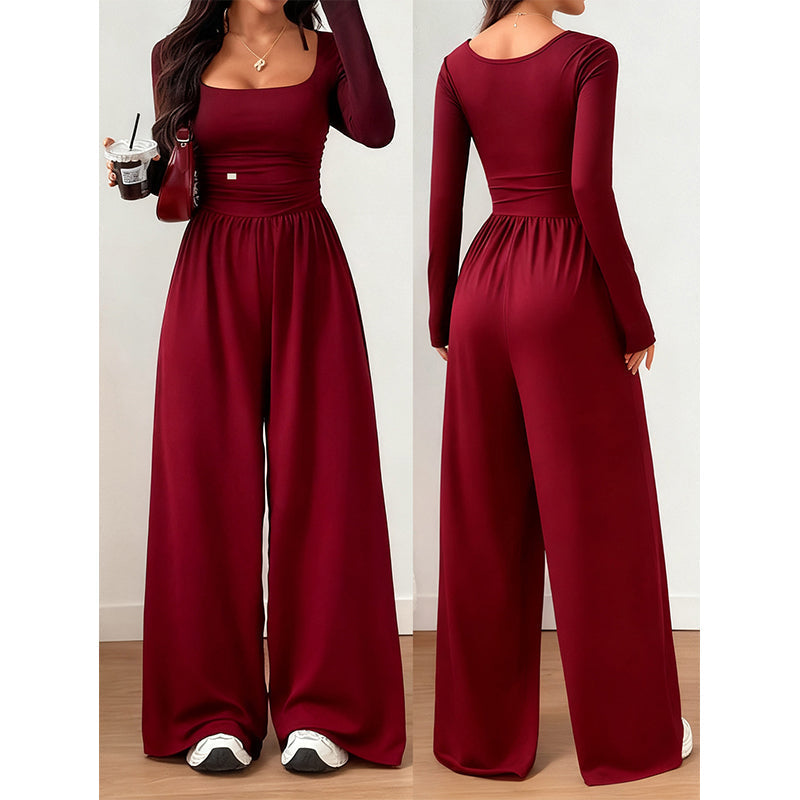 ⏳LAST DAY SALE ONLY ￡19.99!!💕🍂 Women's Casual Square Neck Wide-Leg Jumpsuit – Flattering Comfort & Effortless Autumn Style