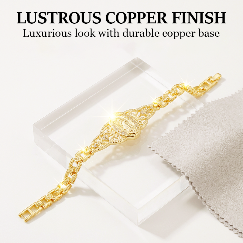 📿 LIMITED-TIME 50% OFF! 💥 Elegant Hollow Flower Virgin Mary Bracelet – Filigree Design, Gold Plated, Faith Inspired ✨