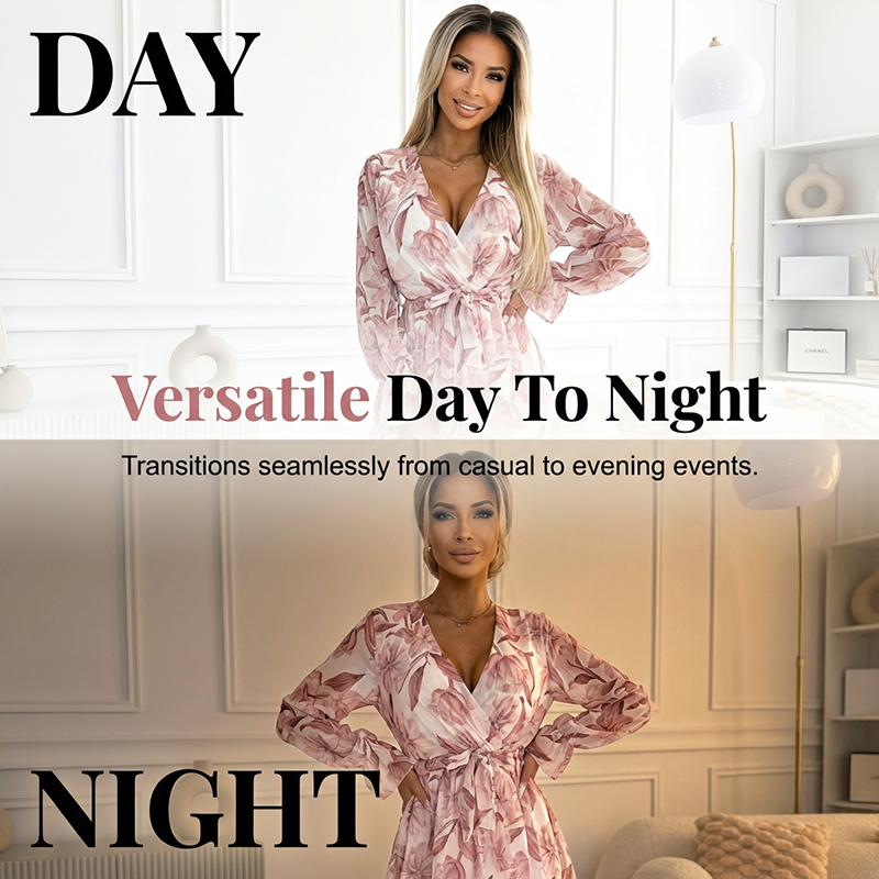 Women's Romantic Floral Ruffle Hem Dress