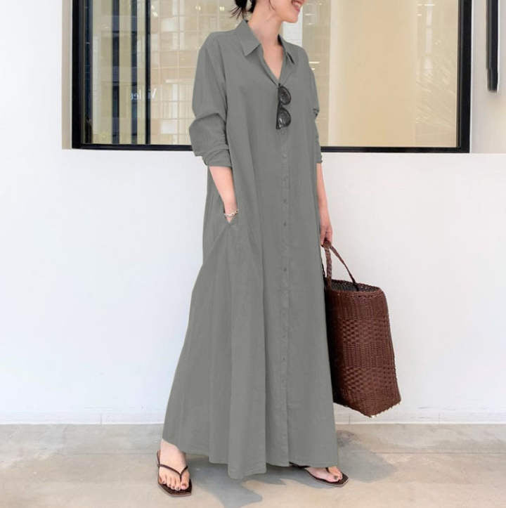 👗 50% OFF NOW! ✨ Long Solid Color Long Sleeve Dress – Minimalist Design, Soft Fabric & Perfect for a Clean Everyday Look 🌸