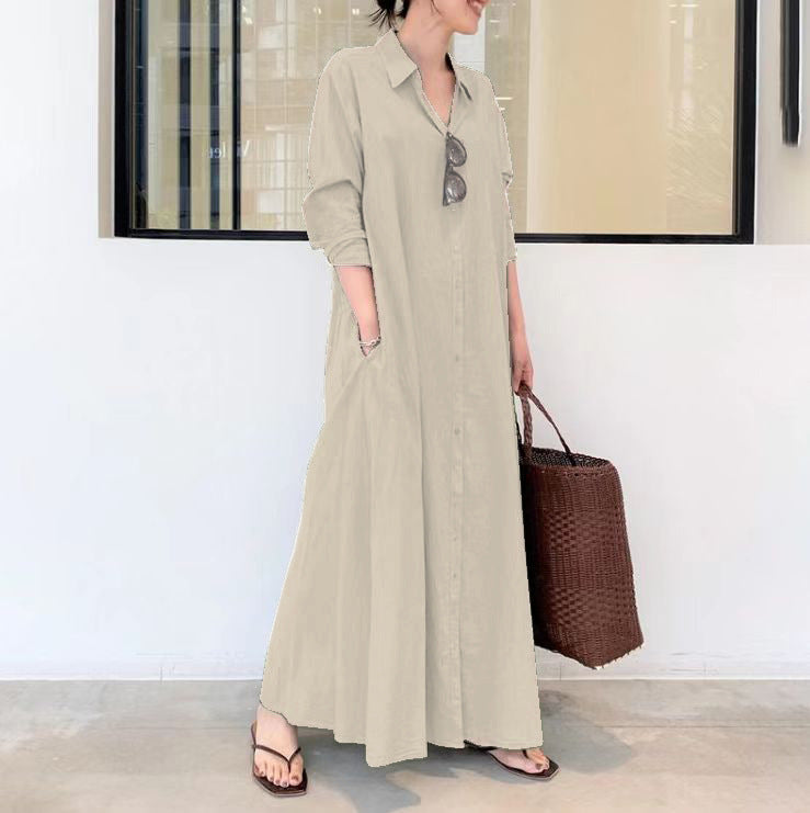 👗 50% OFF NOW! ✨ Long Solid Color Long Sleeve Dress – Minimalist Design, Soft Fabric & Perfect for a Clean Everyday Look 🌸