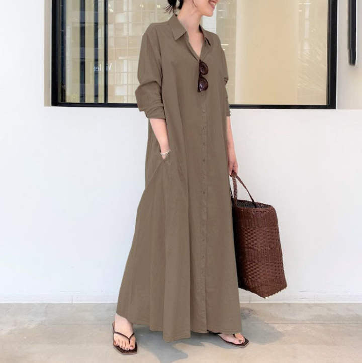 👗 50% OFF NOW! ✨ Long Solid Color Long Sleeve Dress – Minimalist Design, Soft Fabric & Perfect for a Clean Everyday Look 🌸