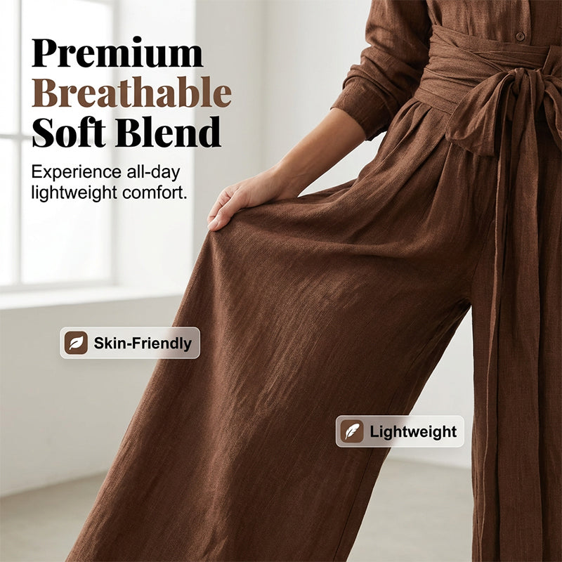 Women's Collared Top and High-Waist Pants Set