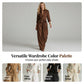 Women's Collared Top and High-Waist Pants Set