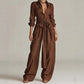 Women's Collared Top and High-Waist Pants Set