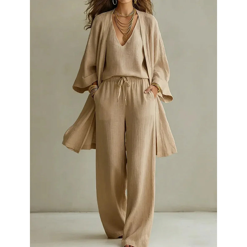 ⏳Limited-time 50% off⏰Elegant Wide-Leg Trousers, Inner Top & Cardigan (3-Pcs Set)🧥👚👖