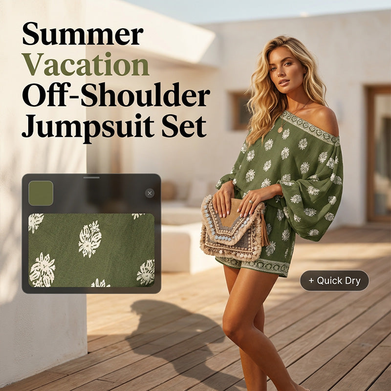 ⏳Limited-time 50% off⏰Bohemian Off-Shoulder Printed Jumpsuit Set👚👖