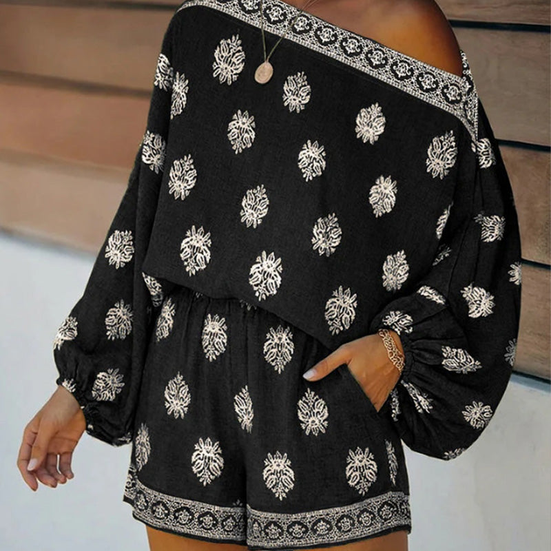 ⏳Limited-time 50% off⏰Bohemian Off-Shoulder Printed Jumpsuit Set👚👖