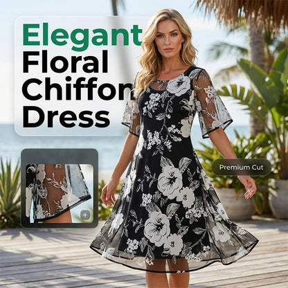 Women's Elegant Floral Print Chiffon Dress