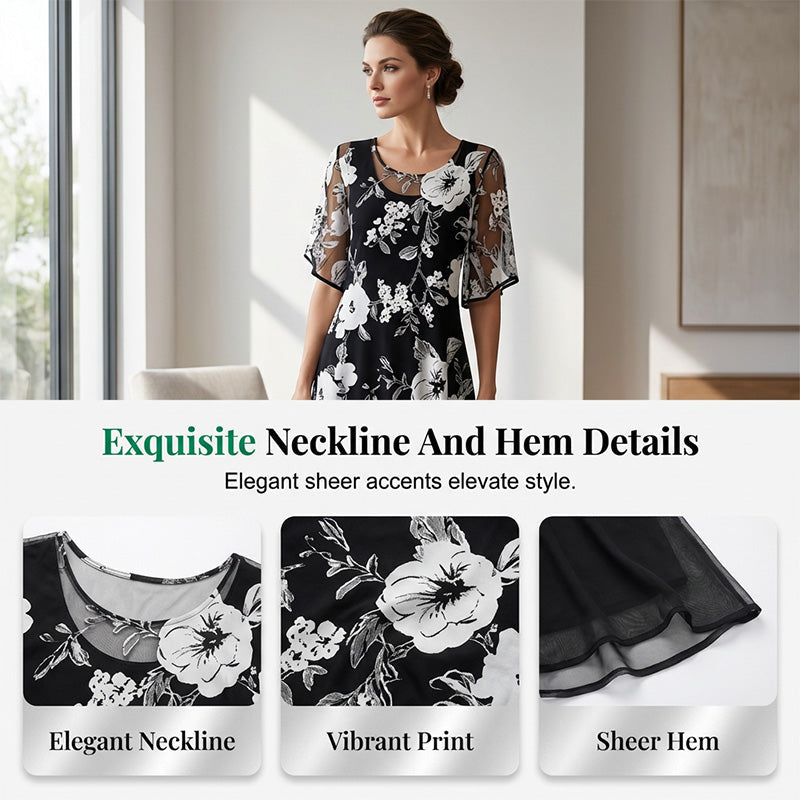 Women's Elegant Floral Print Chiffon Dress