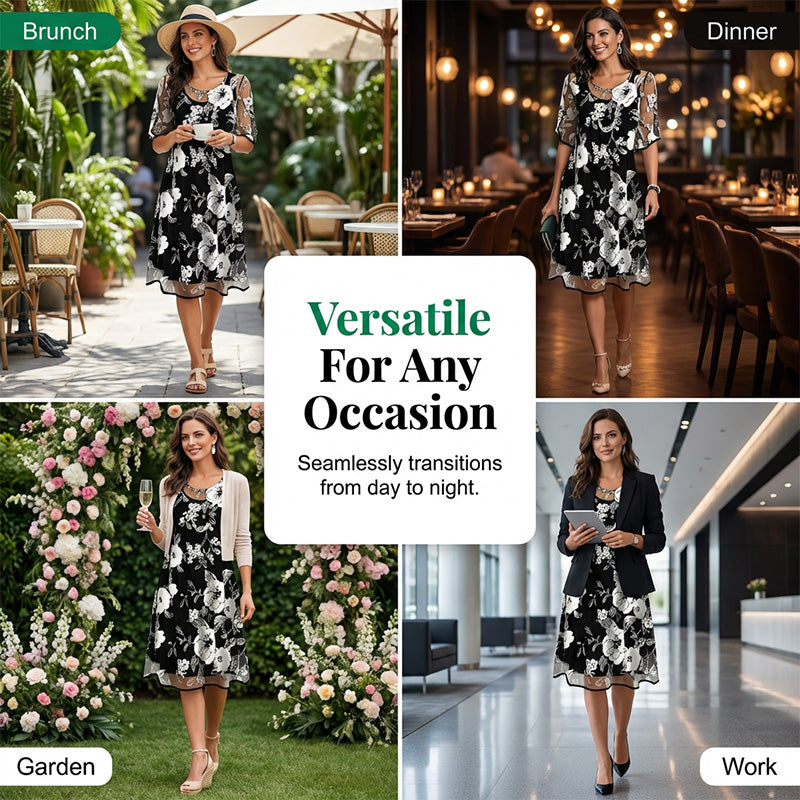 Women's Elegant Floral Print Chiffon Dress