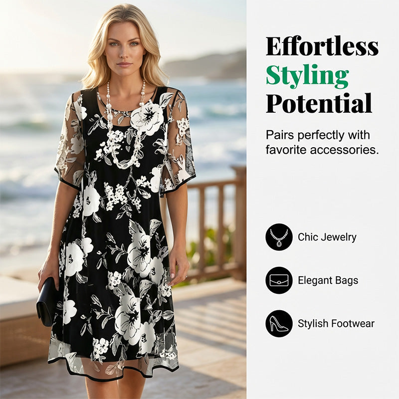 Women's Elegant Floral Print Chiffon Dress
