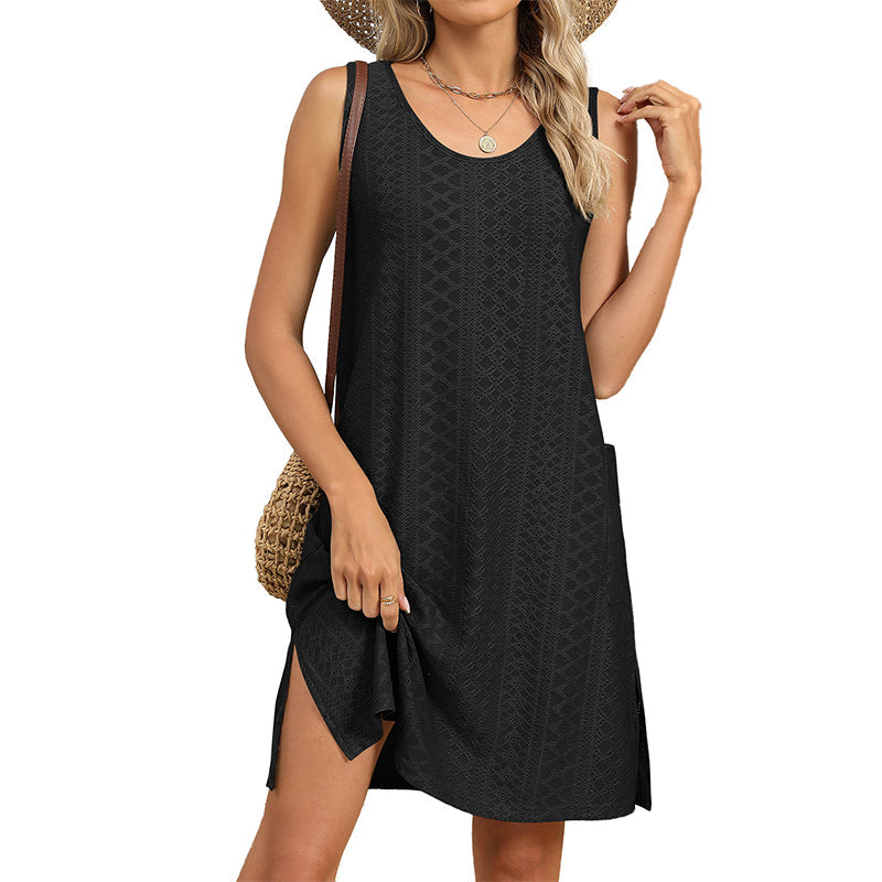 Women's Sleeveless Round Neck Casual Pocket Dress