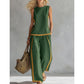 Casual Sleeveless Colorblock Top & Wide-Leg Pants Set