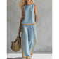 Casual Sleeveless Colorblock Top & Wide-Leg Pants Set