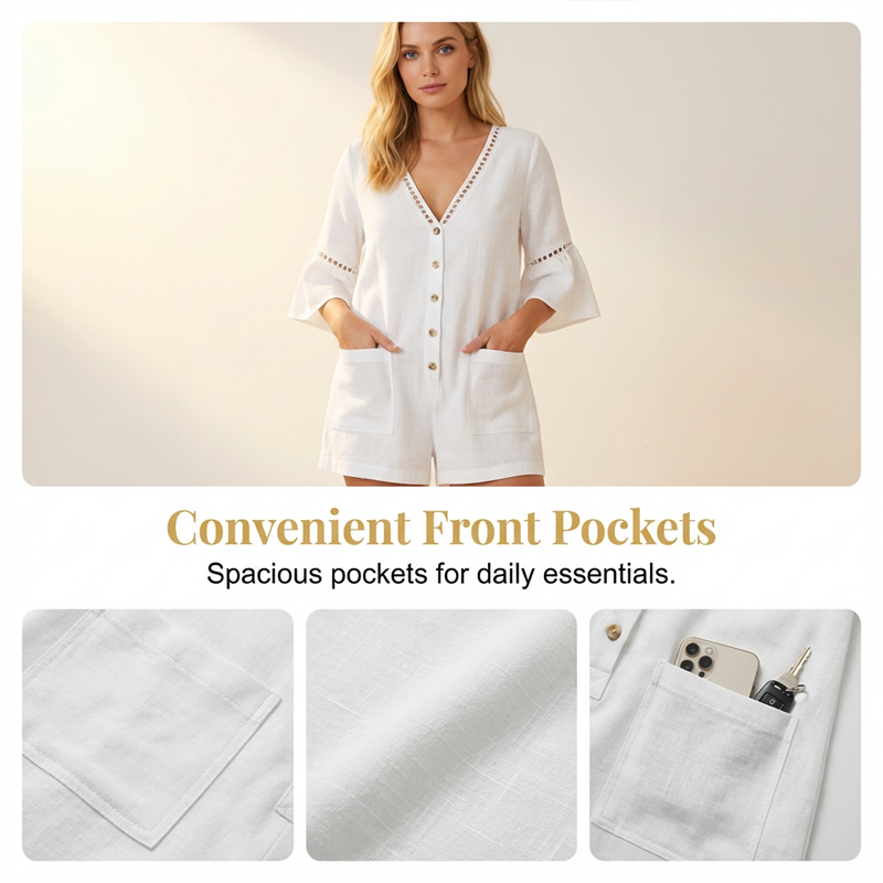 Women's Summer V-Neck Jumpsuit with Bell Sleeves