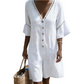 Women's Summer V-Neck Jumpsuit with Bell Sleeves
