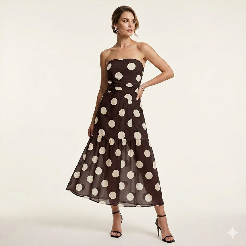 Elegant Strapless Polka Dot Tiered Dress