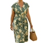 Women's V-Neck Floral Print Button-Down Midi Dress