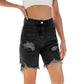 Women's Ripped High-Waist Denim Bermuda Shorts