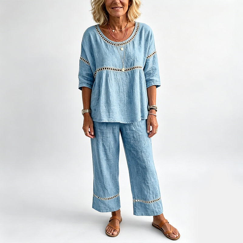 📢📢50% OFF !! ⏰Women's Casual 2-Piece Set with Eyelet Details