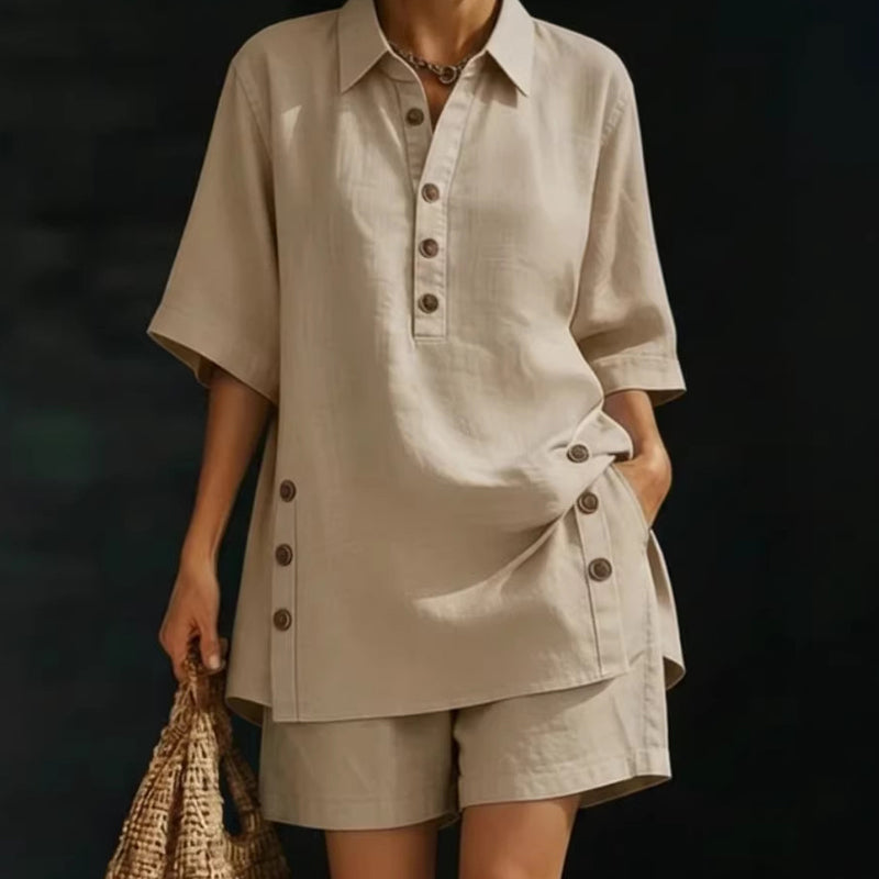👕 LIMITED-TIME 50% OFF! ✨ Women's 2-Piece Set – Relaxed Fit, Polo Collar, Summer
