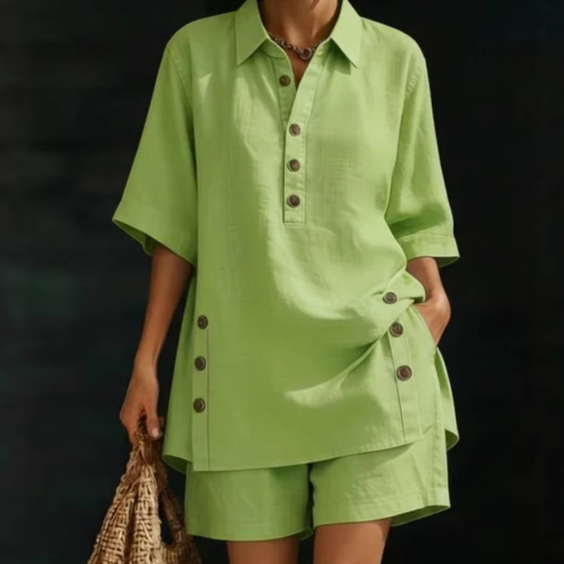 👕 LIMITED-TIME 50% OFF! ✨ Women's 2-Piece Set – Relaxed Fit, Polo Collar, Summer