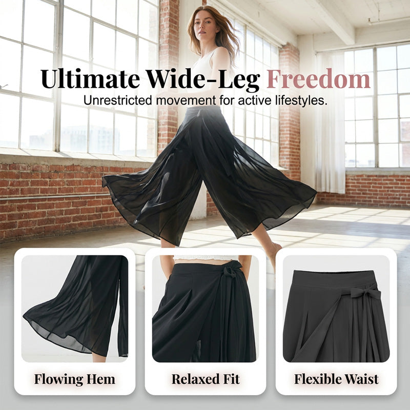 Solid Color Casual Culottes with Tie-Waist