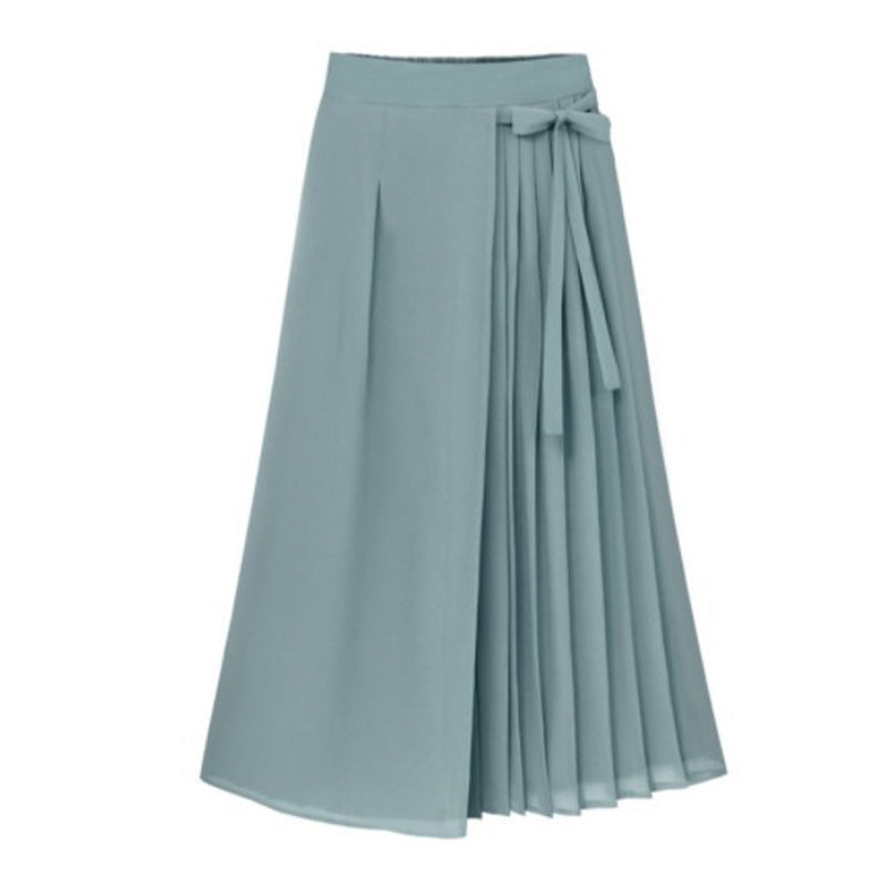 Solid Color Casual Culottes with Tie-Waist
