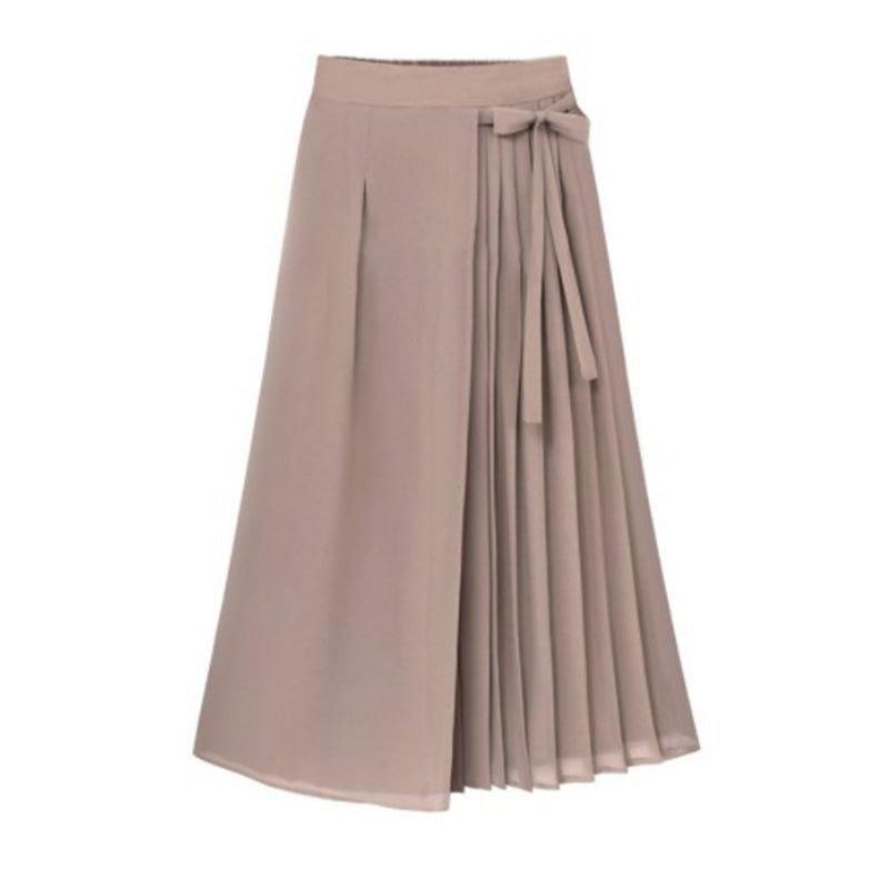 Solid Color Casual Culottes with Tie-Waist