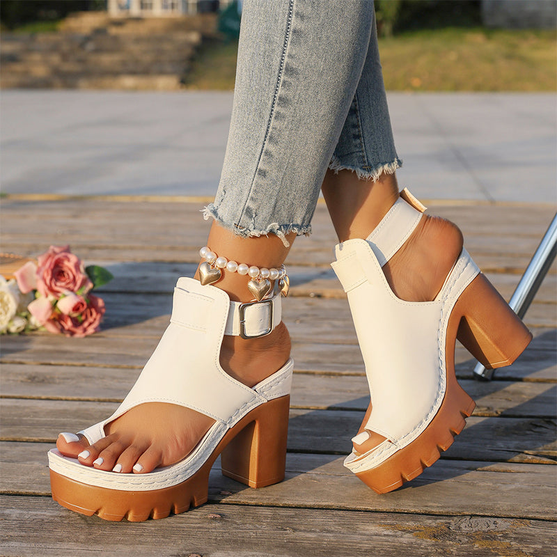 👡50% OFF✨ Chunky-heeled open-toe sandals | Stable height boost · Breathable openwork design · Adjustable ankle straps · Non-slip rubber sole · Versatile summer style