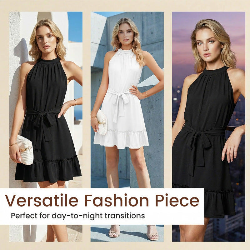 Sleeveless Halter Neck Ruffle Hem Dress